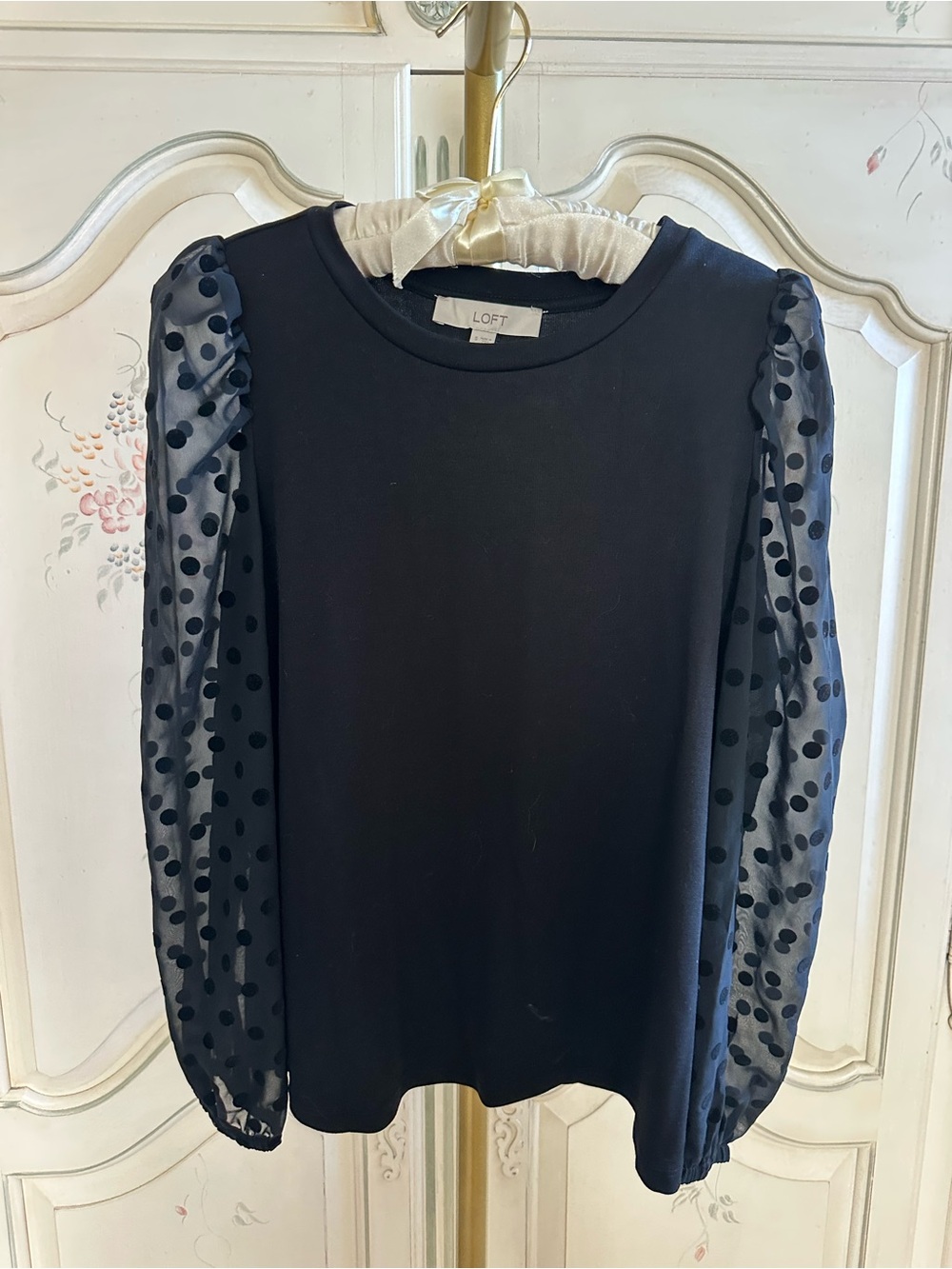 LOFT Black Dot Sheer Puff-Sleeve Sweatshirt
